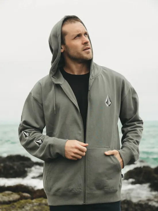 Poleron Hombre Full Zipper Softlayer Verde Volcom - Imagen 3