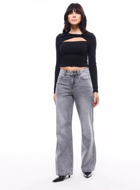 Jeans Wide Leg Full Brillantes en el Delantero JJO - Imagen 4