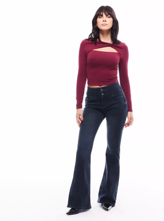 Jeans Flare Push Up con Pretina con Cortes Lavado Sulfúr JJO - Imagen 2