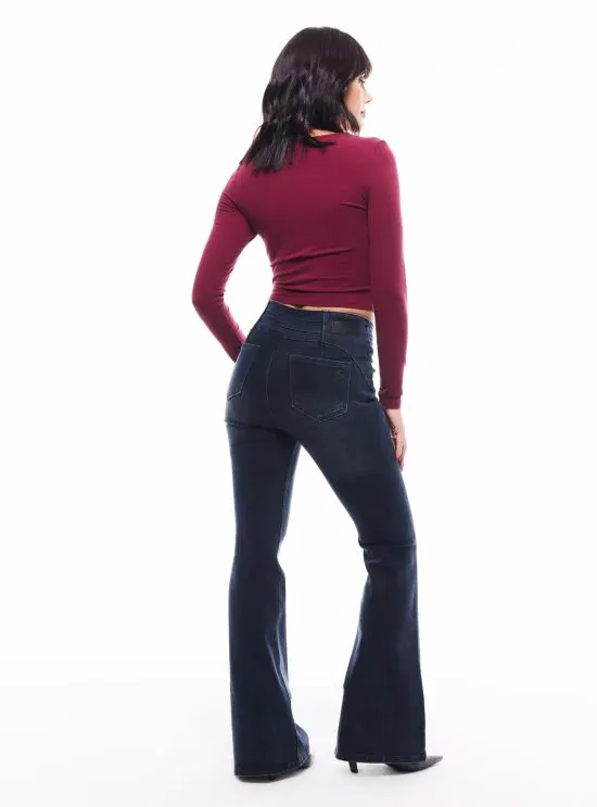 Jeans Flare Push Up con Pretina con Cortes Lavado Sulfúr JJO - Imagen 3