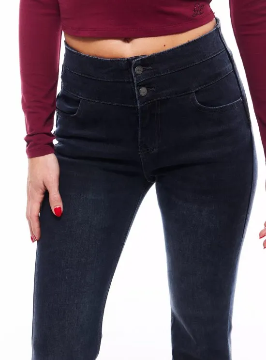Jeans Flare Push Up con Pretina con Cortes Lavado Sulfúr JJO - Imagen 4