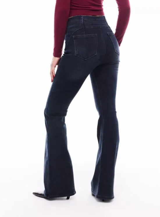 Jeans Flare Push Up con Pretina con Cortes Lavado Sulfúr JJO - Imagen 5