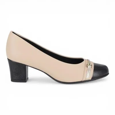 Zapato Mujer Taco Medio Nude Negro Elegante Piccadilly