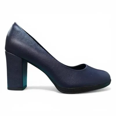Zapato Mujer Taco Alto Azul Marino Elegante Piccadilly