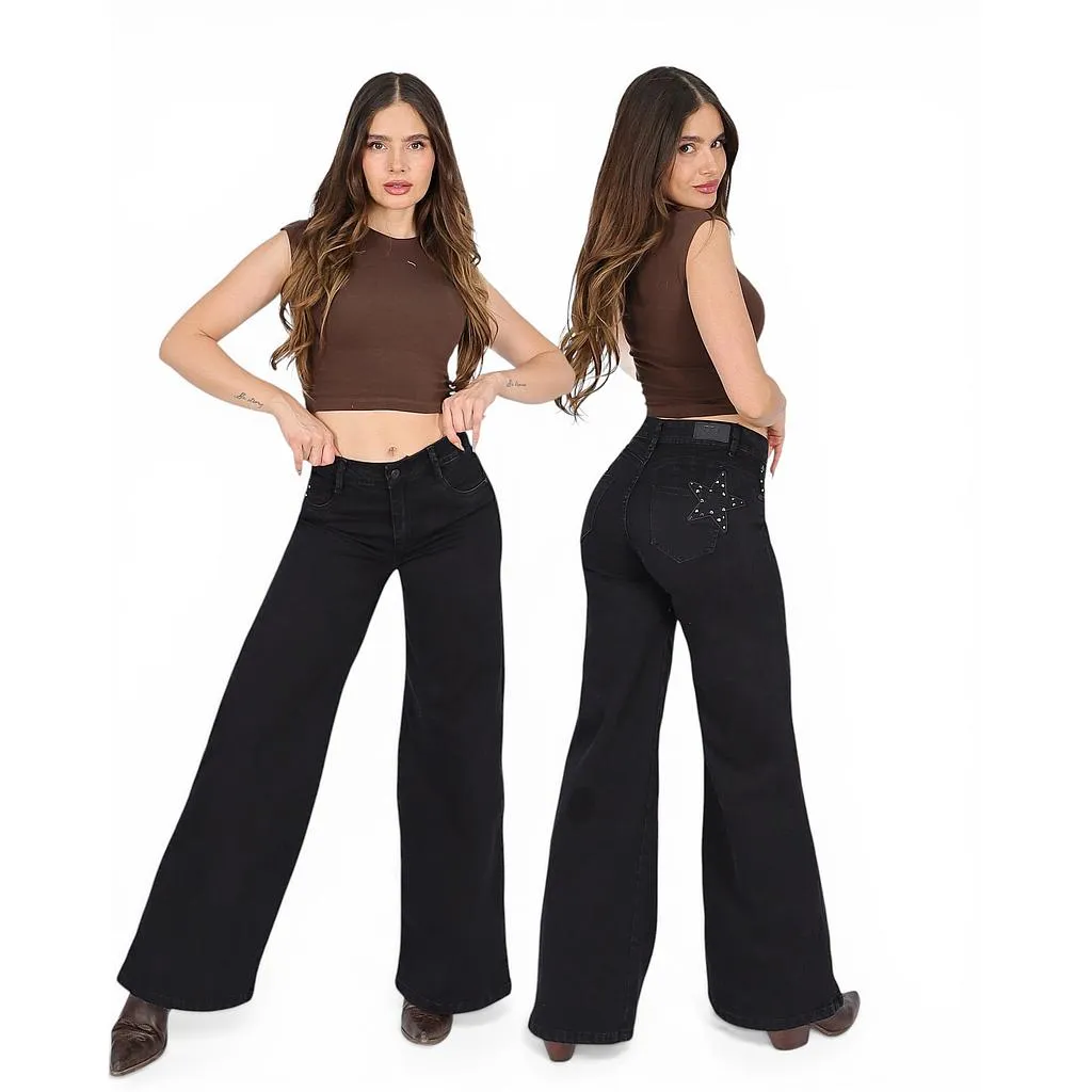 Jeans Mujer Cala Vadella Wide Leg Black Divi