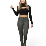 Jeans Jemm Verde Skinny Tobillo Mohicano