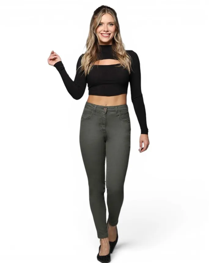 Jeans Jemm Verde Skinny Tobillo Mohicano