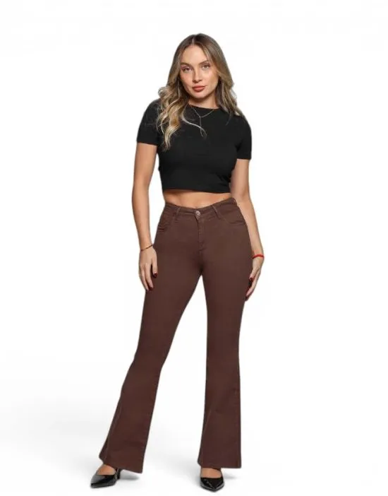 Jeans Elle Cafe Cintura Flare Mohicano