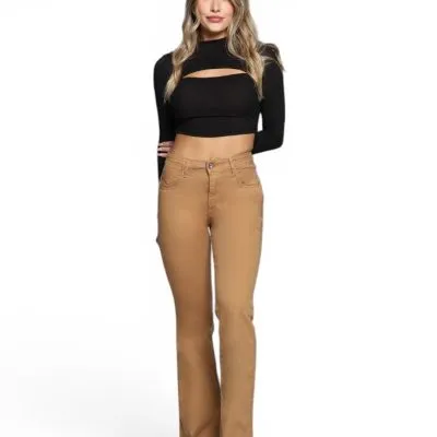 Jeans Elle Cafe Claro Cintura Flare Mohicano