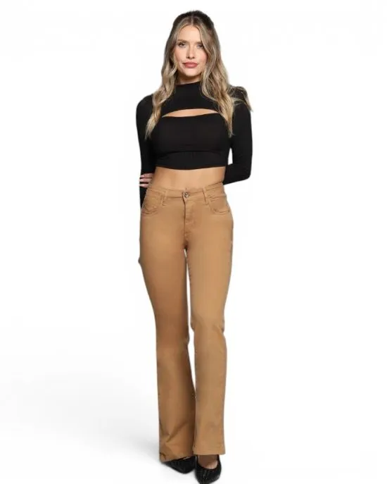 Jeans Elle Cafe Claro Cintura Flare Mohicano