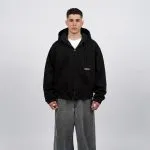 Polerón Hombre Negro Cierre Capucha Básico Whatup