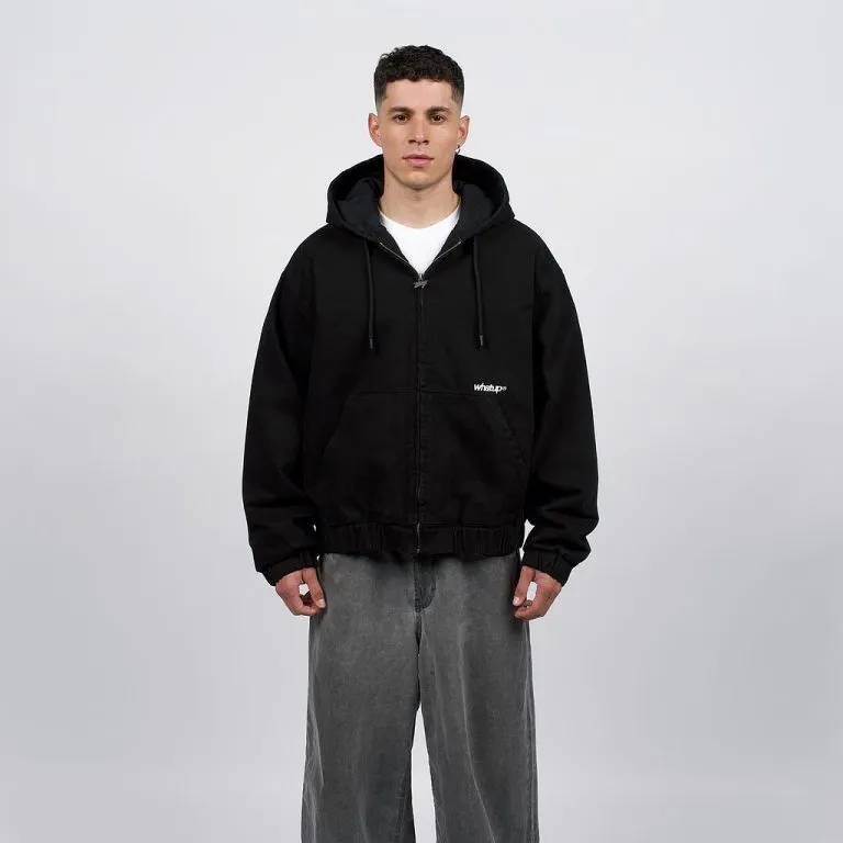 Polerón Hombre Negro Cierre Capucha Básico Whatup