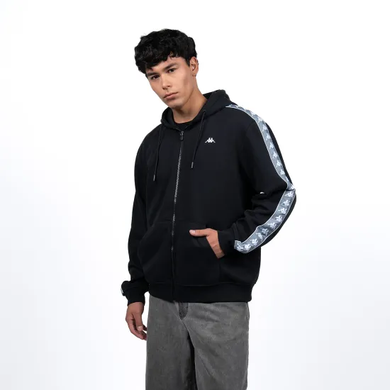 Polerón Kappa Full Zipper Black Banda Grey