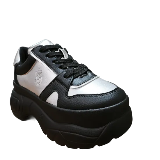 Zapatilla Mujer Chunky Plataforma Negro Plata Poeme - Imagen 2