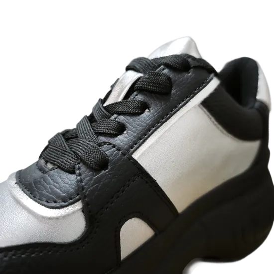 Zapatilla Mujer Chunky Plataforma Negro Plata Poeme - Imagen 8