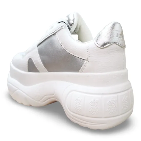 Zapatilla Urbana Plataforma Blanco Plata Mujer Poeme - Imagen 6