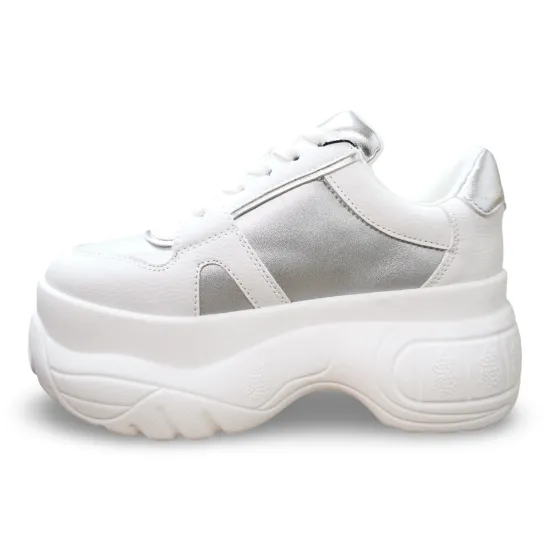 Zapatilla Urbana Plataforma Blanco Plata Mujer Poeme - Imagen 7