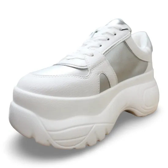 Zapatilla Urbana Plataforma Blanco Plata Mujer Poeme - Imagen 8