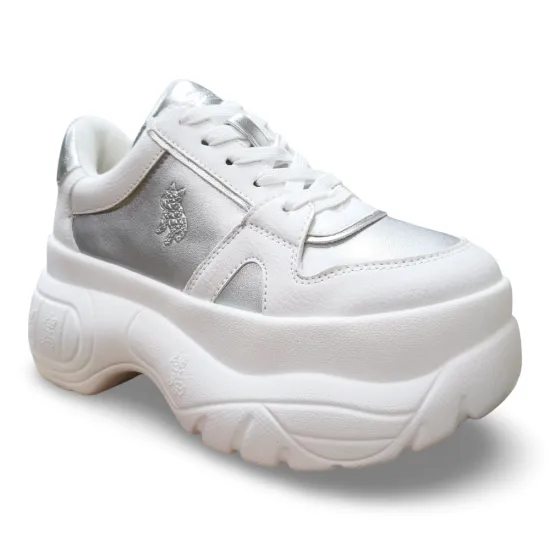 Zapatilla Urbana Plataforma Blanco Plata Mujer Poeme - Imagen 9