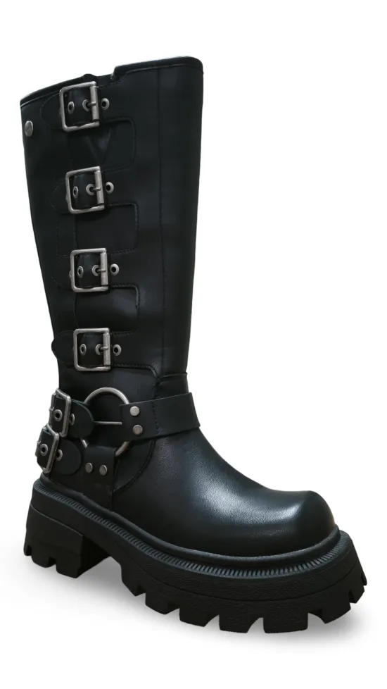 Bota Urbana Ecocuero Negro 4 Hebillas Mujer Poeme - Imagen 9