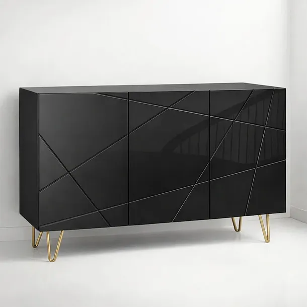 Buffet Moderno LuxLine Negro Patas Doradas KLIK