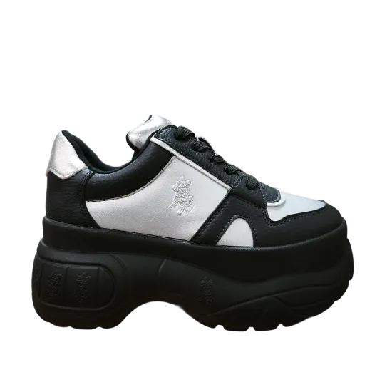 Zapatilla Mujer Chunky Plataforma Negro Plata Poeme
