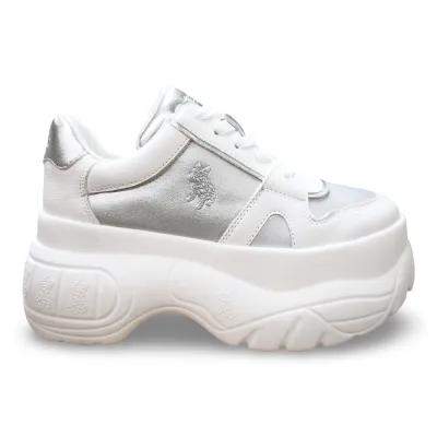 Zapatilla Urbana Plataforma Blanco Plata Mujer Poeme