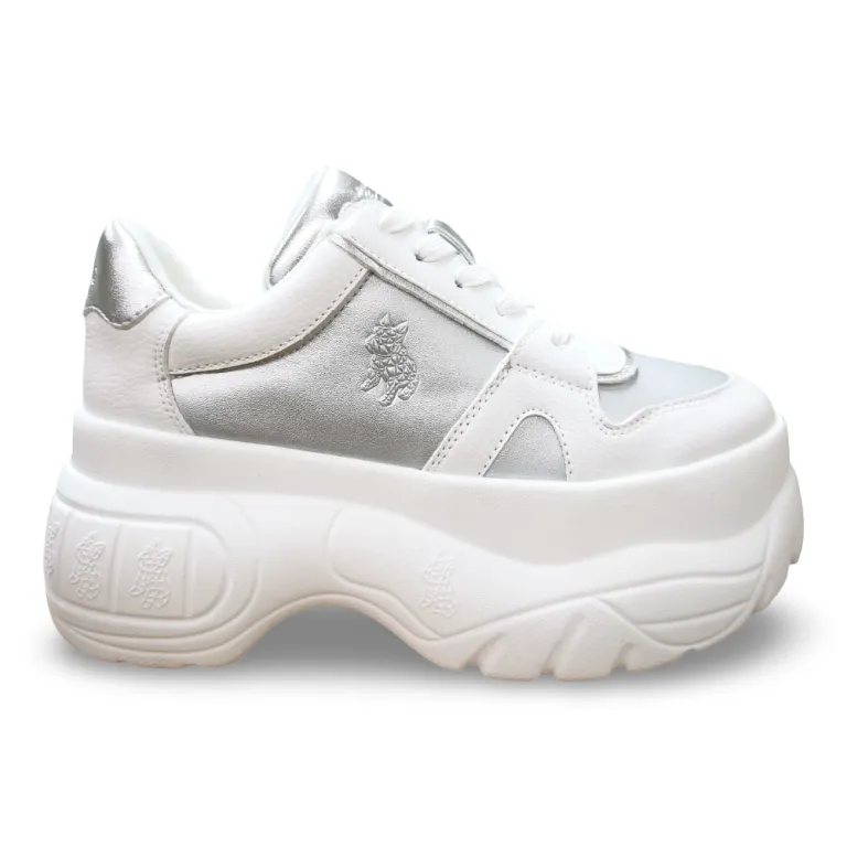 Zapatilla Urbana Plataforma Blanco Plata Mujer Poeme