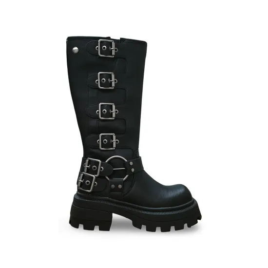 Bota Urbana Ecocuero Negro 4 Hebillas Mujer Poeme