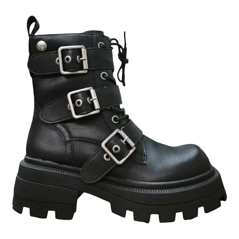 Botín Biker Negro Mujer con Hebillas Poeme