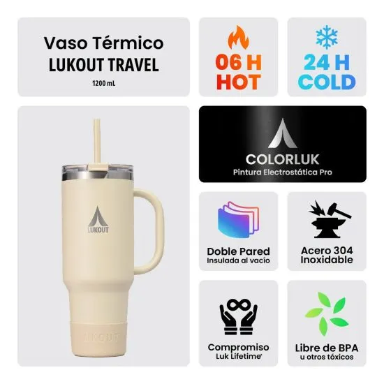 Vaso Térmico Lukout Travel 1200 ml Mug Acero Frío Y Calor Arena - Imagen 2