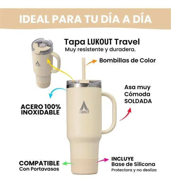 Vaso Térmico Lukout Travel 1200 ml Mug Acero Frío Y Calor Arena - Imagen 4