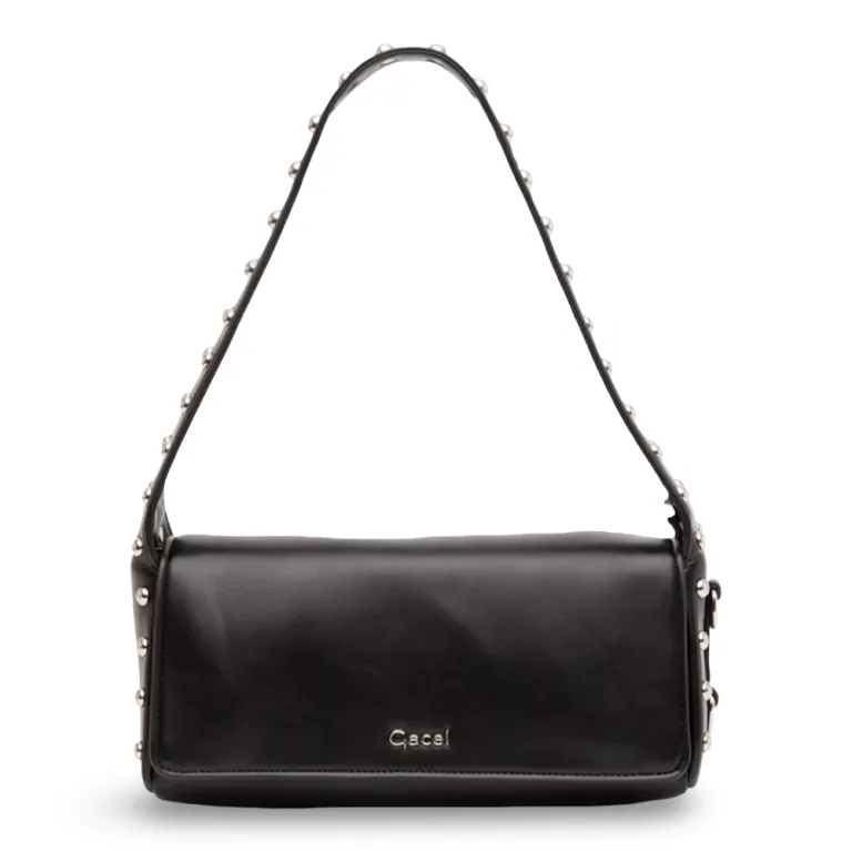 Cartera Oval Negra Tachas Decorativas Gacel