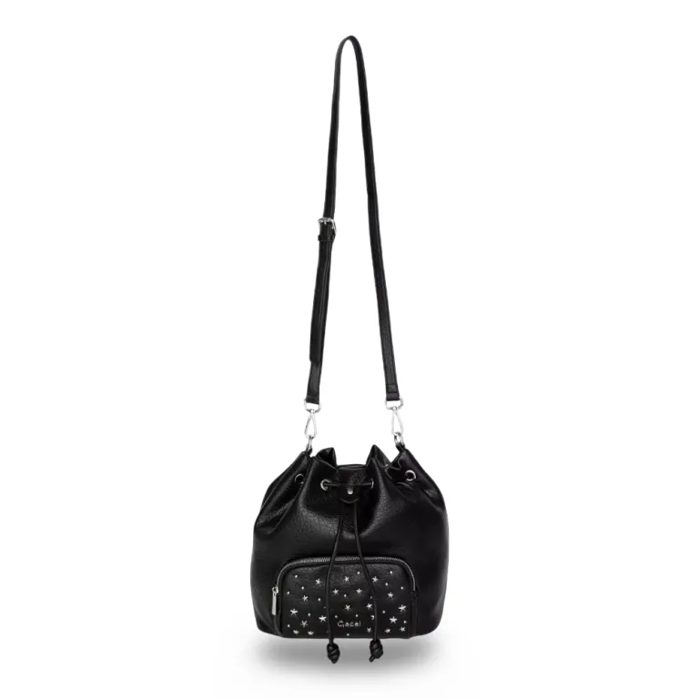 Cartera Bucket Negra Tachas Decorativas Gacel