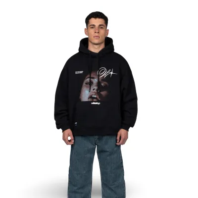 Polerón Hombre Oversize Negro Estampado Frontal Whatup