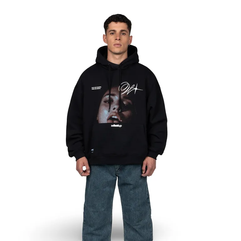 Polerón Hombre Oversize Negro Estampado Frontal Whatup