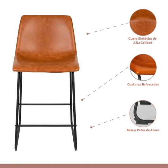 TABURETE DE BAR BURGOS DE CUERO Y METAL INDUSTRIAL KLIK - Imagen 4