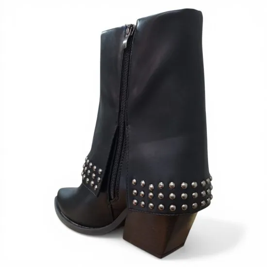 Botin Mujer Negro Sintetico Tachas Taco Medio Poeme - Imagen 10