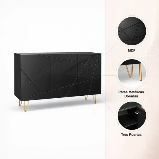 Buffet Moderno LuxLine Negro Patas Doradas - Imagen 6