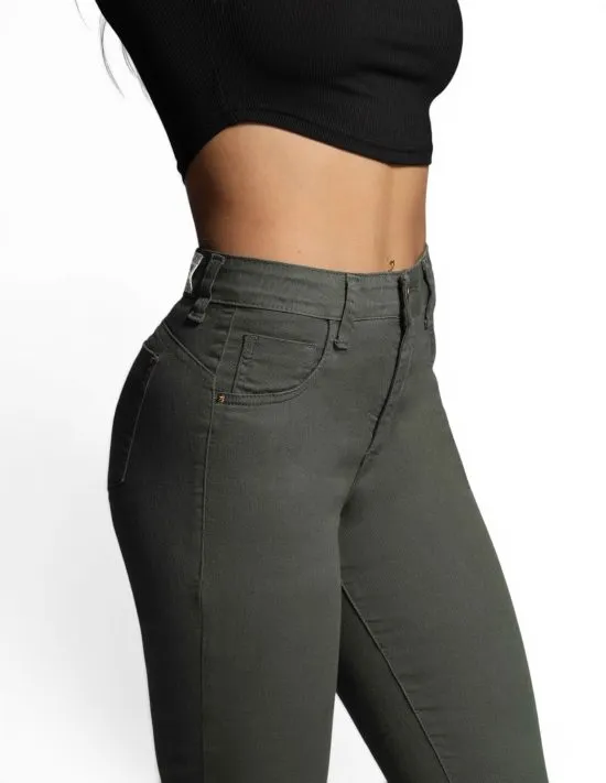 Jeans Mujer Cintura Flare 4243 Verde Mohicano - Imagen 2