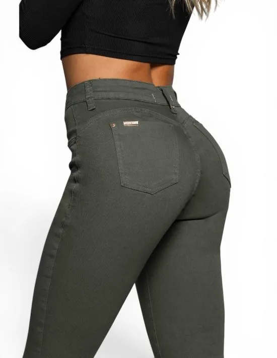 Jeans Mujer Cintura Flare 4243 Verde Mohicano - Imagen 3