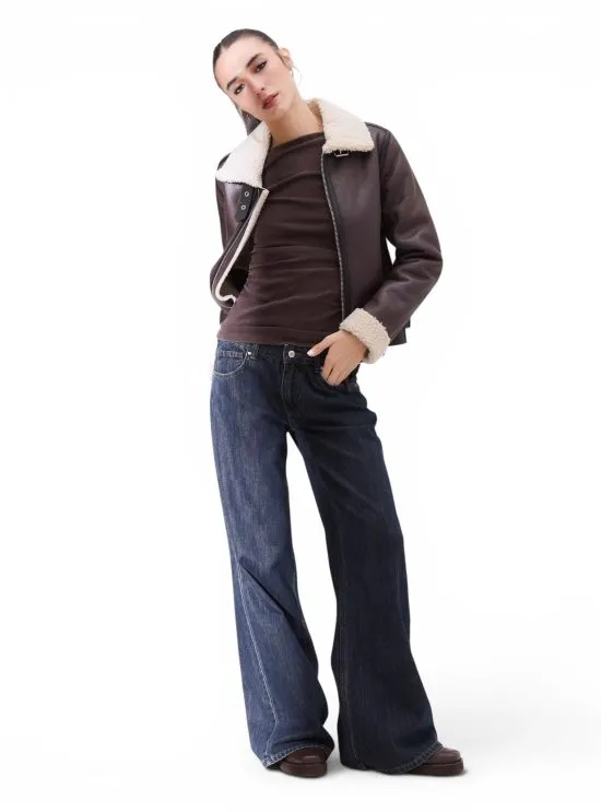 Jeans Mujer Wide Leg Azul Oscuro Tiro Bajo Foster - Imagen 2