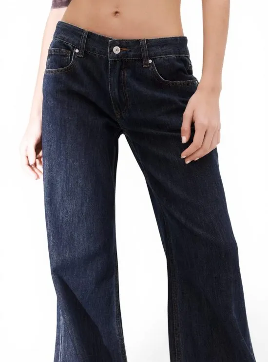 Jeans Mujer Wide Leg Azul Oscuro Tiro Bajo Foster - Imagen 5