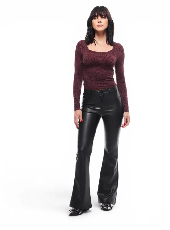 Pantalón Mujer Flare Negro Efecto Cuero JJO - Imagen 6
