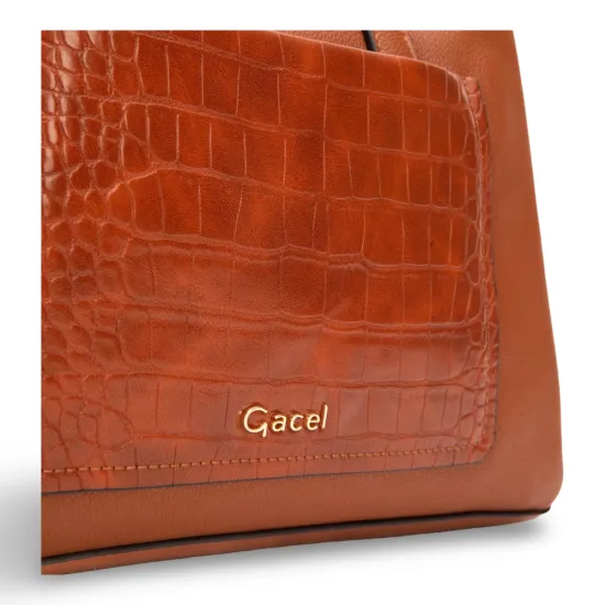 Cartera Dos Asas Mediana Aligator Tostado Gacel - Imagen 2