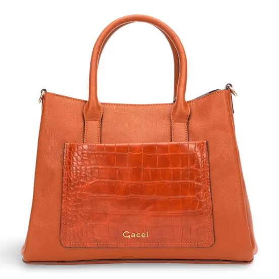 Cartera Dos Asas Mediana Aligator Tostado Gacel - Imagen 6
