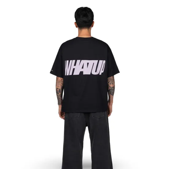 Polera Hombre Oversize Negra Estampado Logo Rosado Whatup - Imagen 2