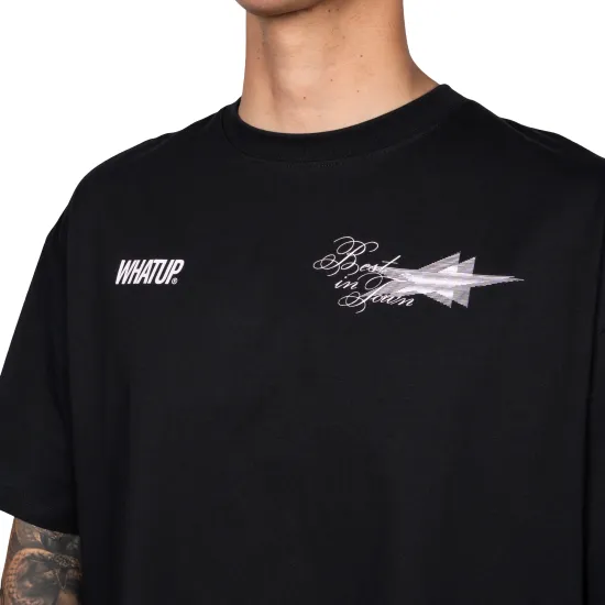 Polera Hombre Oversize Negra Estampado Logo Rosado Whatup - Imagen 3