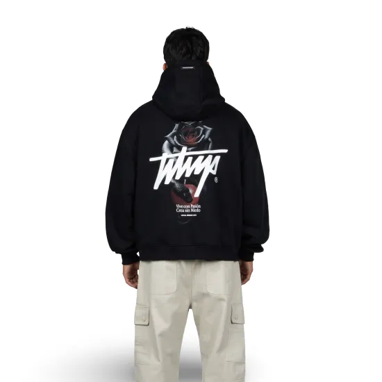 Polerón Hombre Oversize Negro Estampado Espalda Whatup - Imagen 2