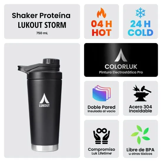 Botella Shaker Storm 750 Ml Proteina Black Lukout - Imagen 3